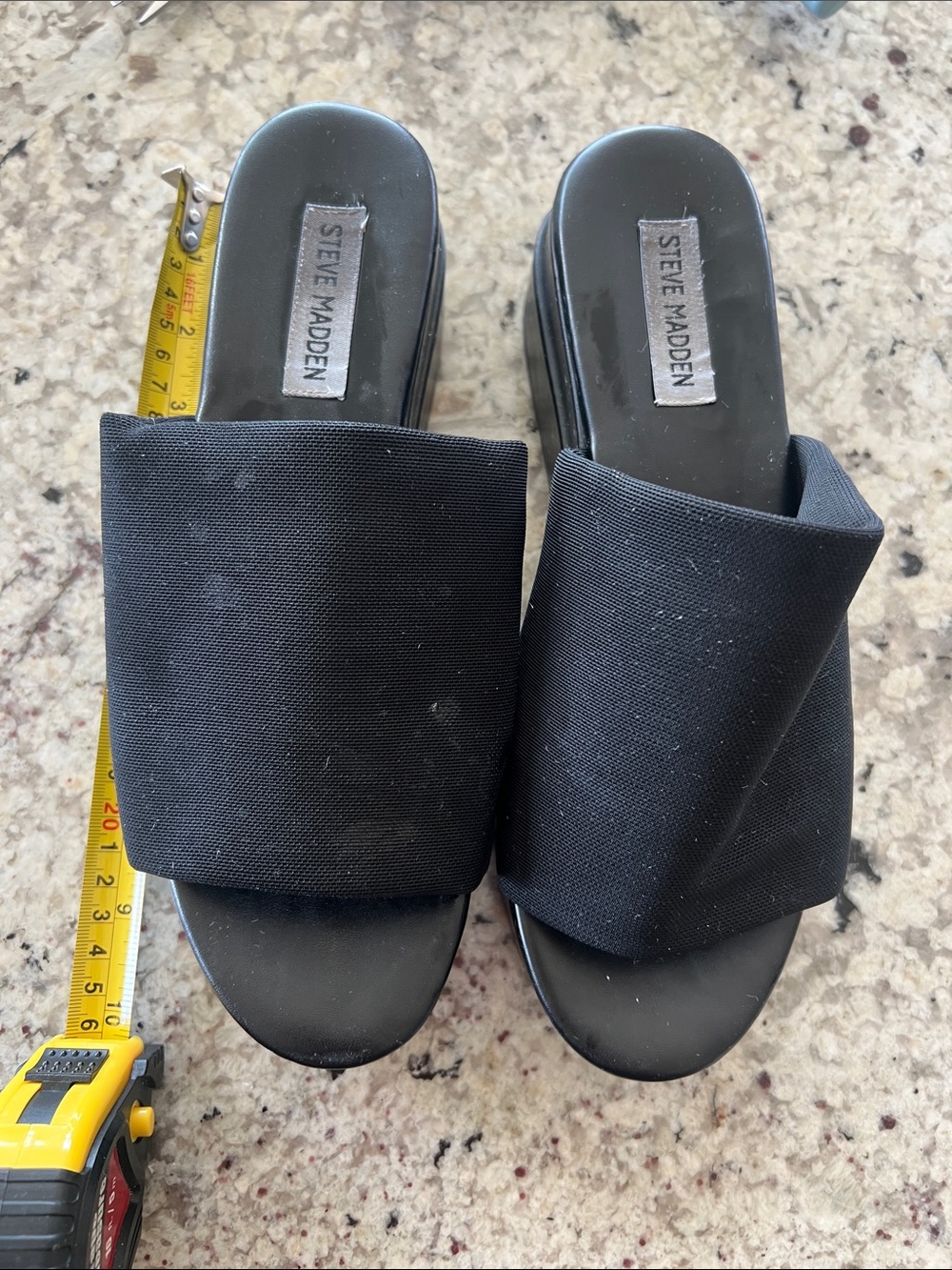 Steve Madden Black Wide-Band wedge slides